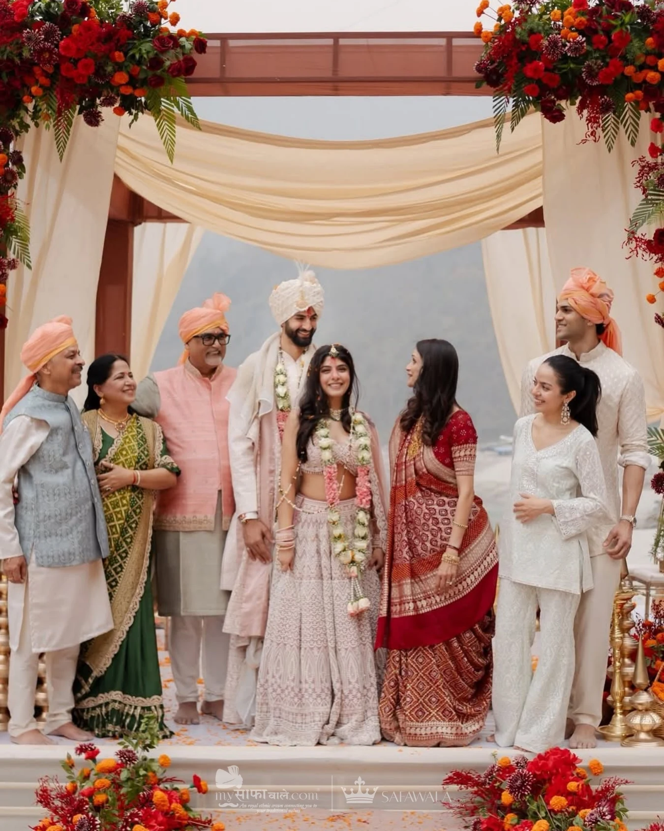 Royal red wedding safa and embroidered groom styling for Fatehgunj